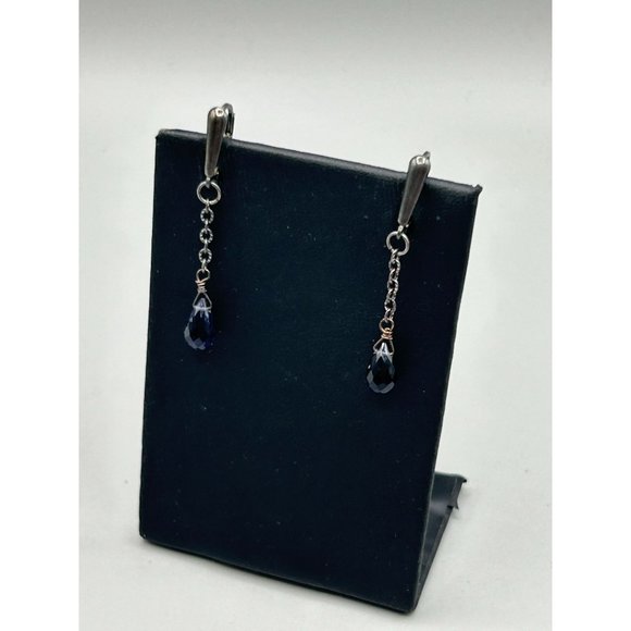 Sterling Silver Chain Dangles Earrings Sterling Silver Semi Precious Stone Drops - Picture 4 of 8